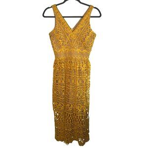 Altar'd State Camarilla Yellow Crochet Lace Midi Dress Cottagecore size XS